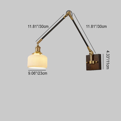 Retractable Iron Wood Glass 1-Light Wall Sconce Lamp