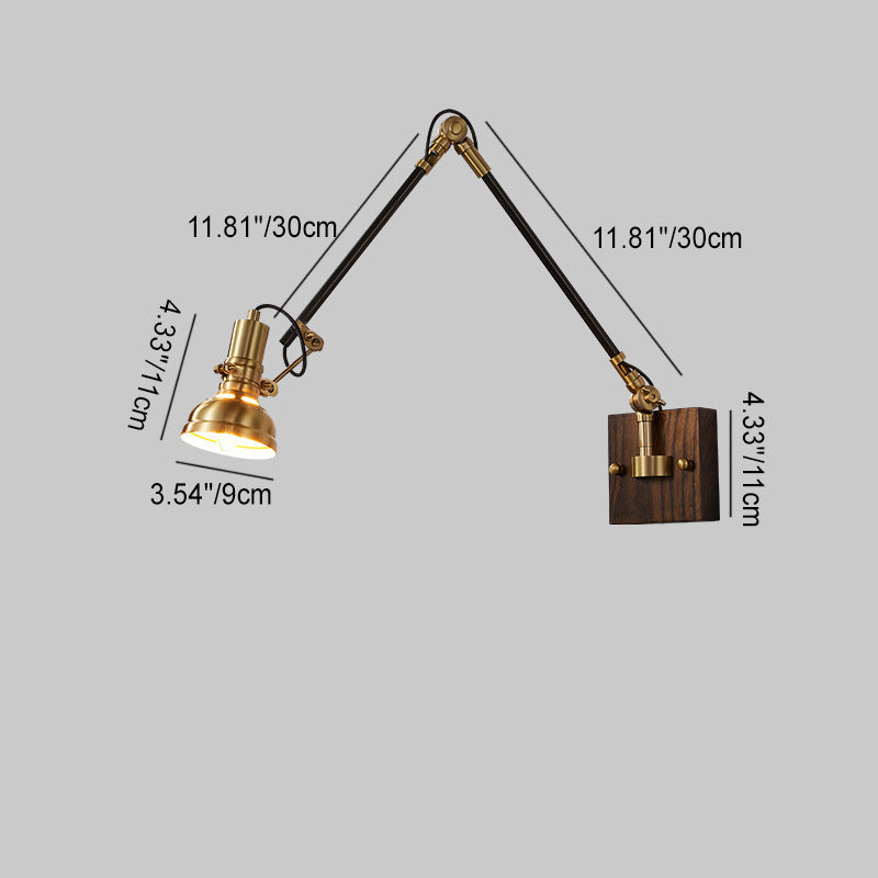 Retractable Iron Wood Glass 1-Light Wall Sconce Lamp