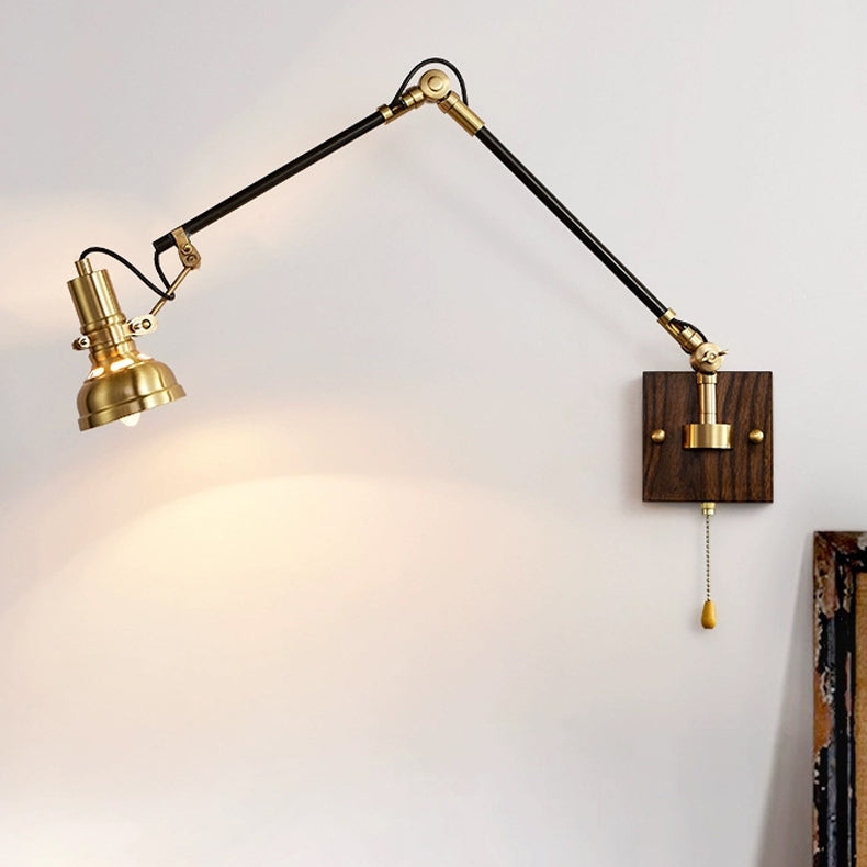 Retractable Iron Wood Glass 1-Light Wall Sconce Lamp