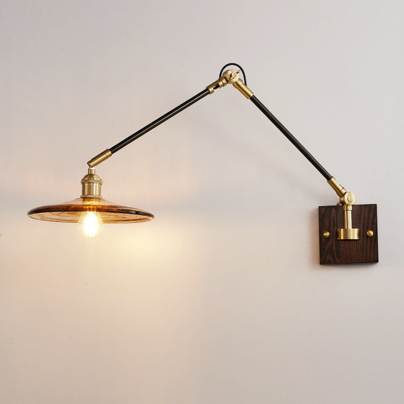 Retractable Iron Wood Glass 1-Light Wall Sconce Lamp