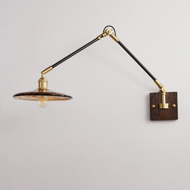 Retractable Iron Wood Glass 1-Light Wall Sconce Lamp