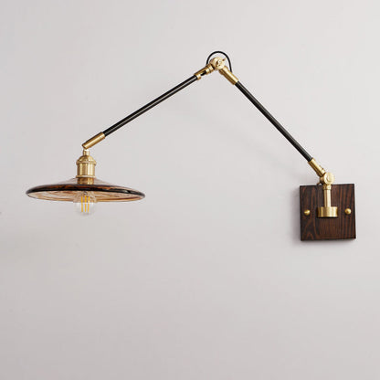 Retractable Iron Wood Glass 1-Light Wall Sconce Lamp