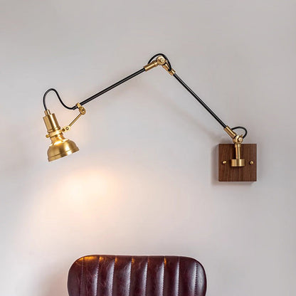 Retractable Iron Wood Glass 1-Light Wall Sconce Lamp