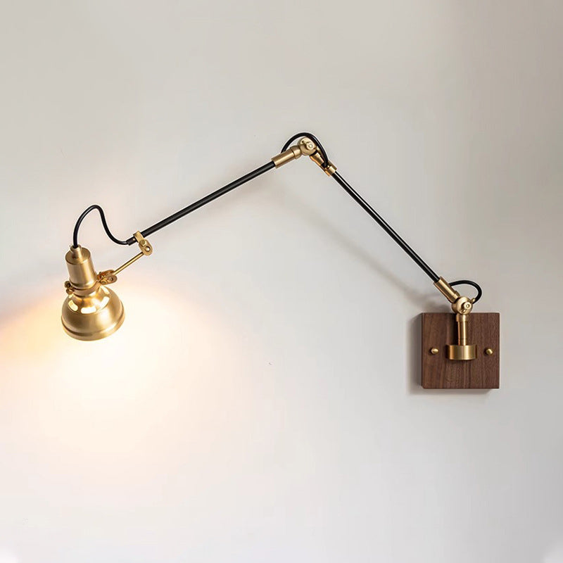Retractable Iron Wood Glass 1-Light Wall Sconce Lamp