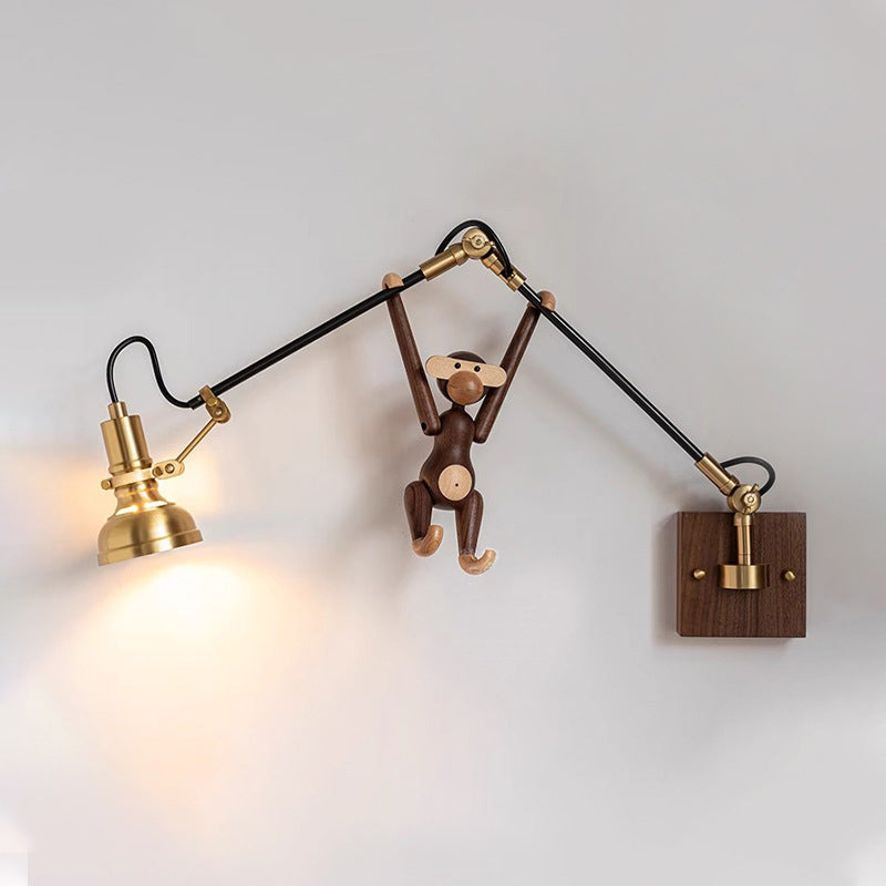 Retractable Iron Wood Glass 1-Light Wall Sconce Lamp
