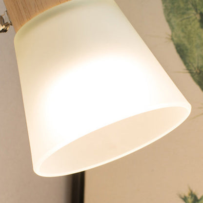 Round Wood Iron Frame Glass Shade 1-Light Wall Sconce Lamp
