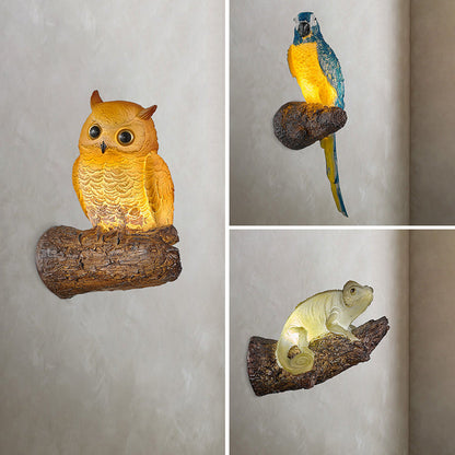 Art Deco Owl Parrot Lizard Resin 1-Light Wall Sconce Lamp