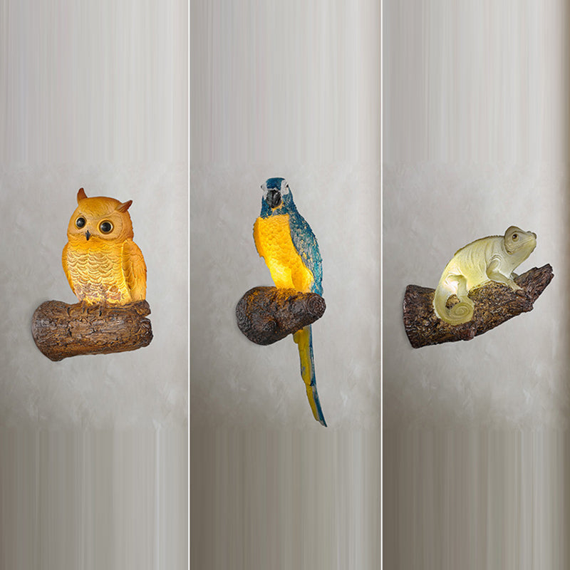 Art Deco Owl Parrot Lizard Resin 1-Light Wall Sconce Lamp
