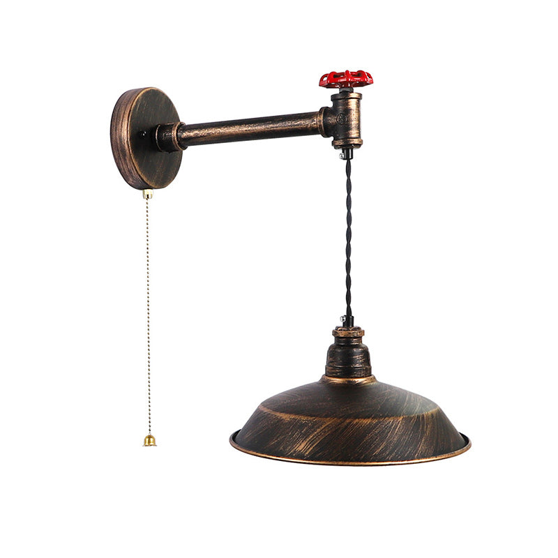 Water Pipe Round Plate Iron 1-Light Wall Sconce Lamp