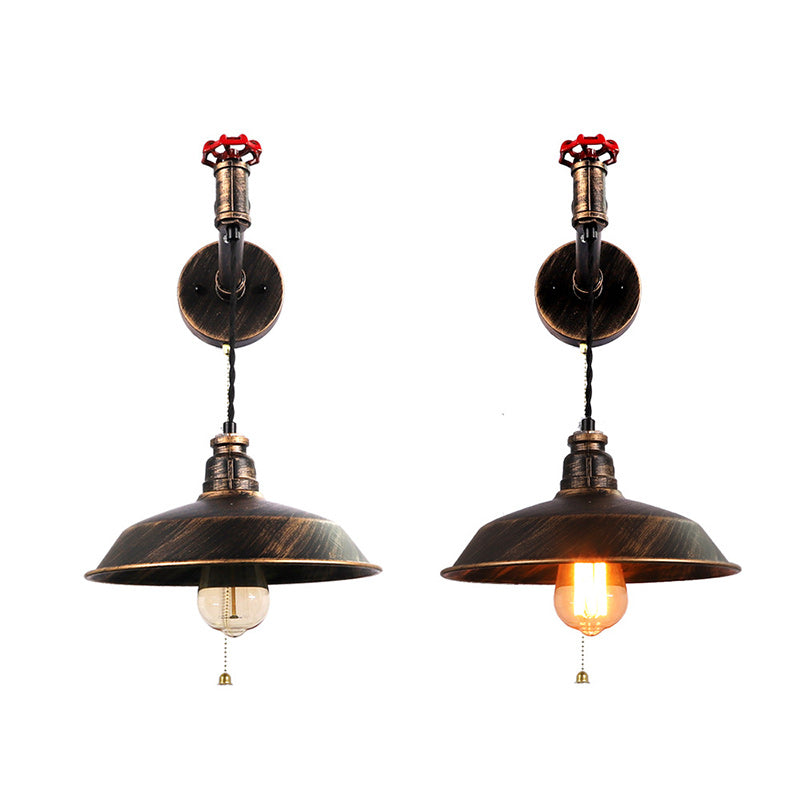 Water Pipe Round Plate Iron 1-Light Wall Sconce Lamp