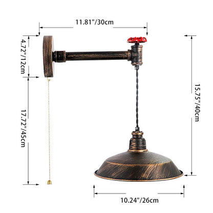 Water Pipe Round Plate Iron 1-Light Wall Sconce Lamp
