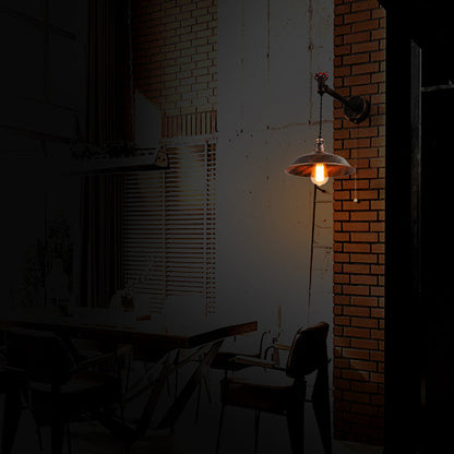 Water Pipe Round Plate Iron 1-Light Wall Sconce Lamp