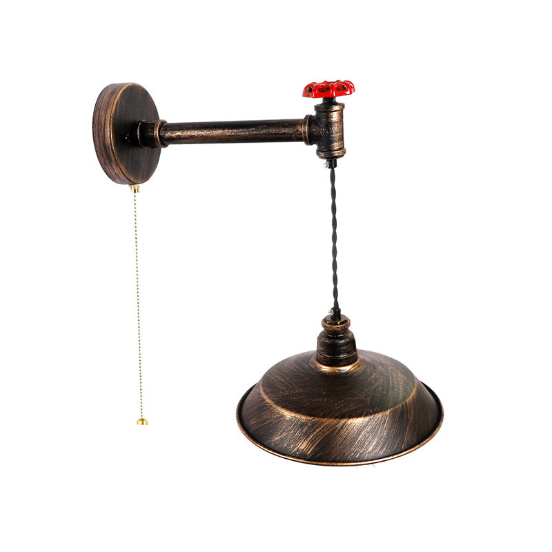 Water Pipe Round Plate Iron 1-Light Wall Sconce Lamp