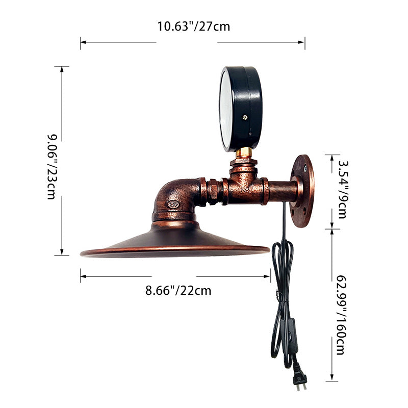 Industrial Water Tube Round Iron 1-Light Wall Sconce Lamp