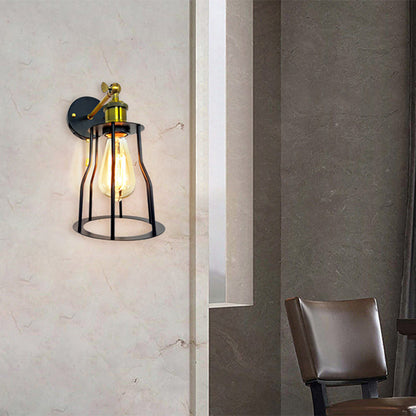 Modern Simplicity Round Cage Iron 1-Light Wall Sconce Lamp