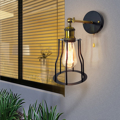 Modern Simplicity Round Cage Iron 1-Light Wall Sconce Lamp