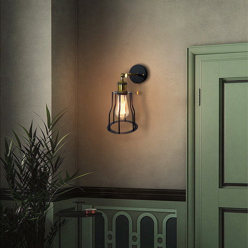 Modern Simplicity Round Cage Iron 1-Light Wall Sconce Lamp