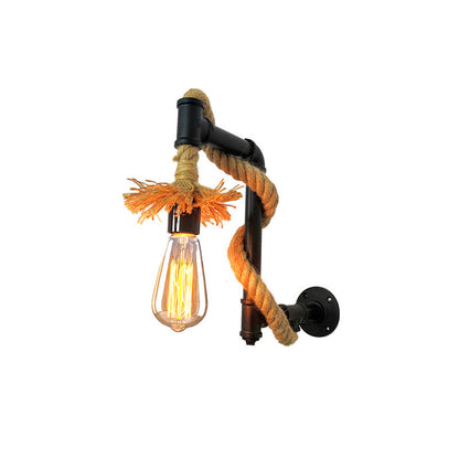 Long Pipe Hemp Rope Iron 1-Light Wall Sconce Lamp