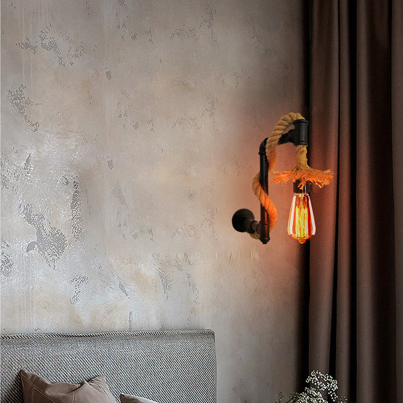 Long Pipe Hemp Rope Iron 1-Light Wall Sconce Lamp