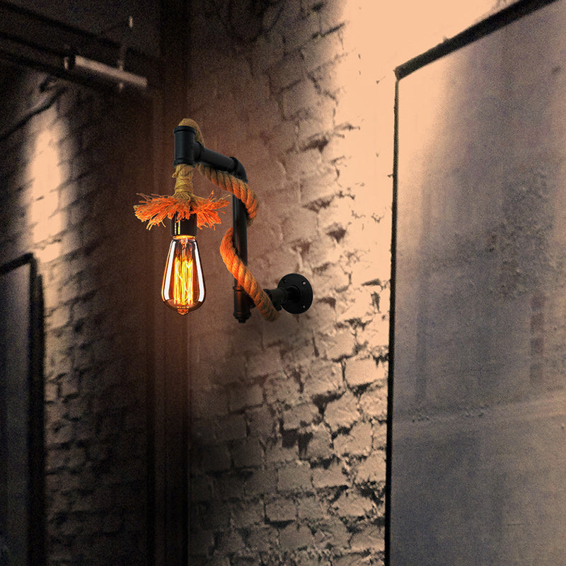 Long Pipe Hemp Rope Iron 1-Light Wall Sconce Lamp