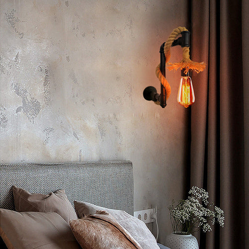 Long Pipe Hemp Rope Iron 1-Light Wall Sconce Lamp