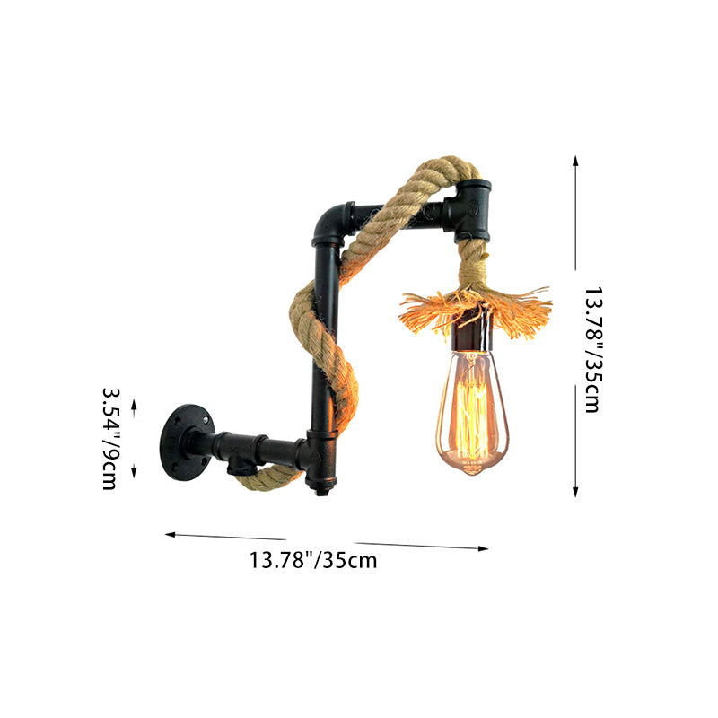 Long Pipe Hemp Rope Iron 1-Light Wall Sconce Lamp