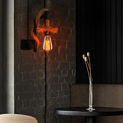 Long Pipe Hemp Rope Iron 1-Light Wall Sconce Lamp