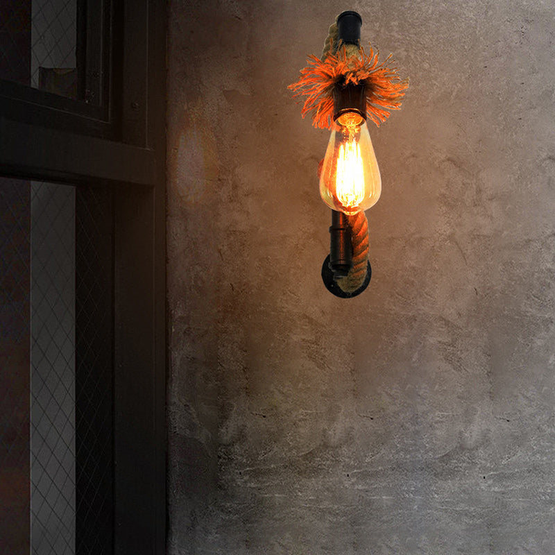 Long Pipe Hemp Rope Iron 1-Light Wall Sconce Lamp