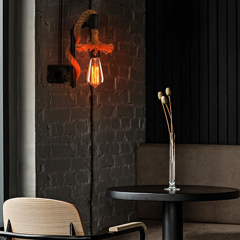 Long Pipe Hemp Rope Iron 1-Light Wall Sconce Lamp