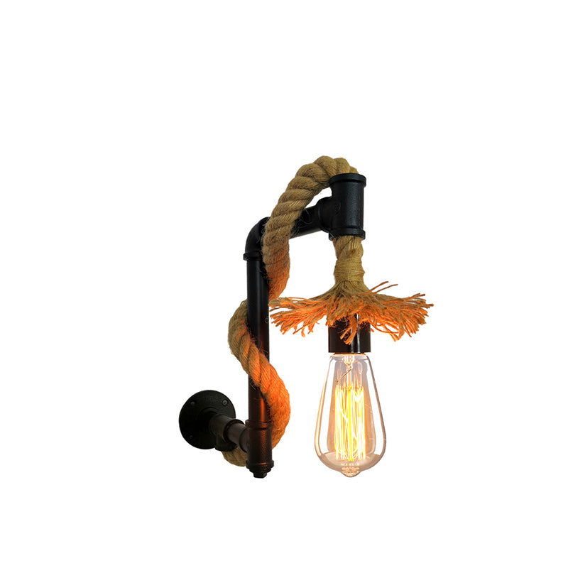 Long Pipe Hemp Rope Iron 1-Light Wall Sconce Lamp