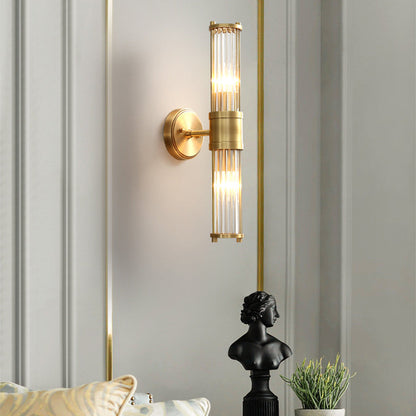 Cylinder Frame Glass Shade 1/2 Light Wall Sconce Lamp