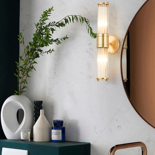 Cylinder Frame Glass Shade 1/2 Light Wall Sconce Lamp