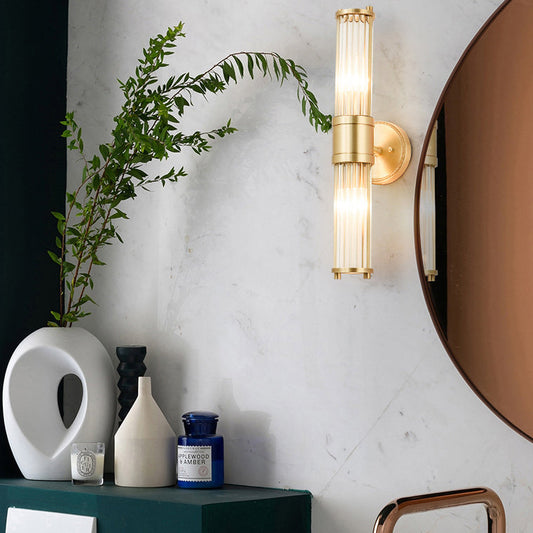 Cylinder Frame Glass Shade 1/2 Light Wall Sconce Lamp