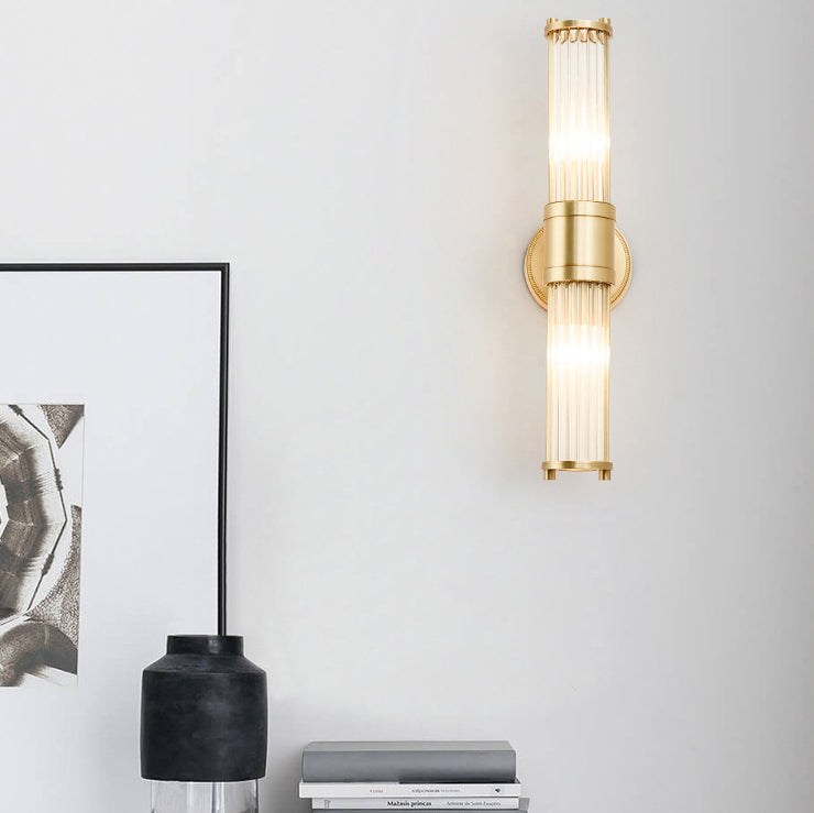 Cylinder Frame Glass Shade 1/2 Light Wall Sconce Lamp