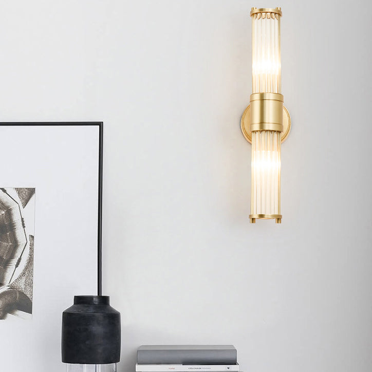 Cylinder Frame Glass Shade 1/2 Light Wall Sconce Lamp