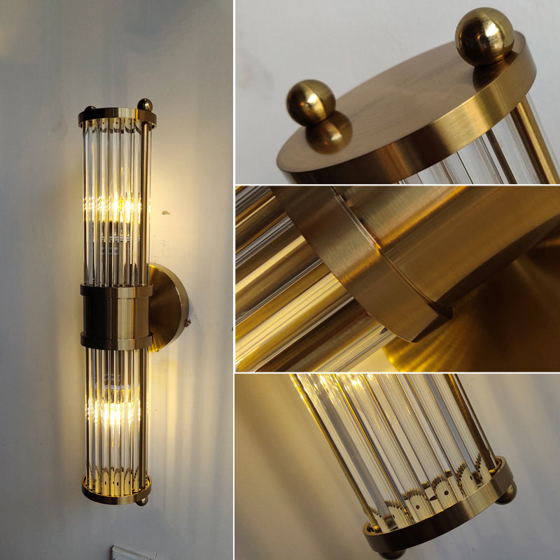 Cylinder Frame Glass Shade 1/2 Light Wall Sconce Lamp