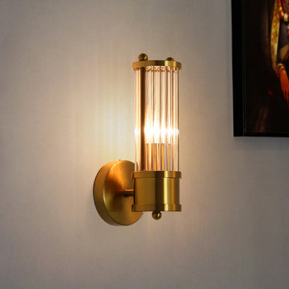Cylinder Frame Glass Shade 1/2 Light Wall Sconce Lamp