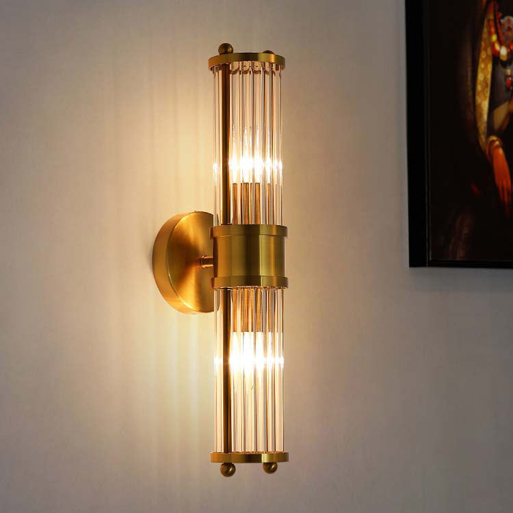 Cylinder Frame Glass Shade 1/2 Light Wall Sconce Lamp