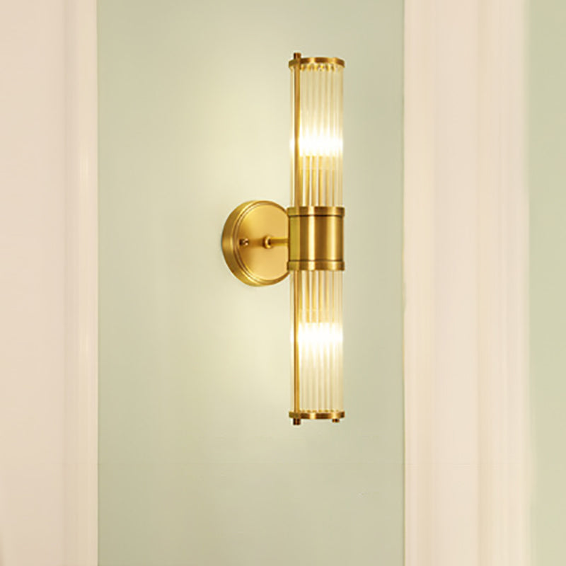 Cylinder Frame Glass Shade 1/2 Light Wall Sconce Lamp