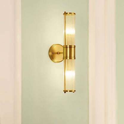 Cylinder Frame Glass Shade 1/2 Light Wall Sconce Lamp
