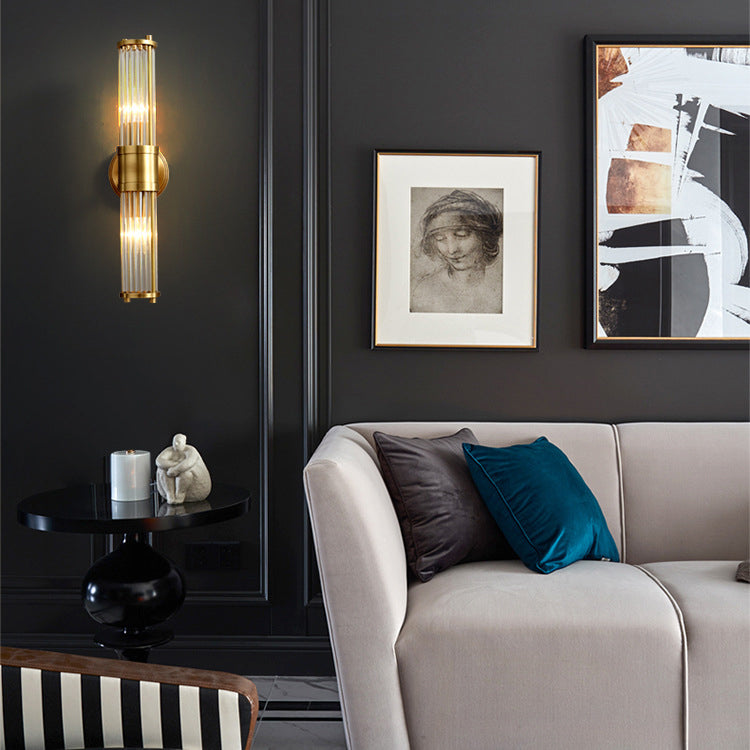 Cylinder Frame Glass Shade 1/2 Light Wall Sconce Lamp