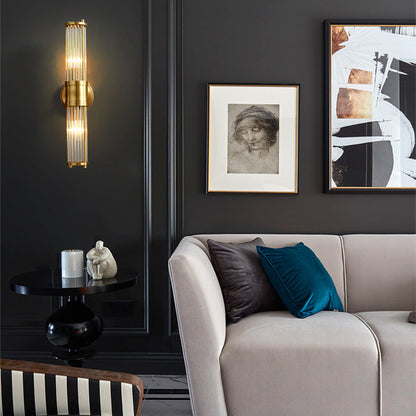 Cylinder Frame Glass Shade 1/2 Light Wall Sconce Lamp