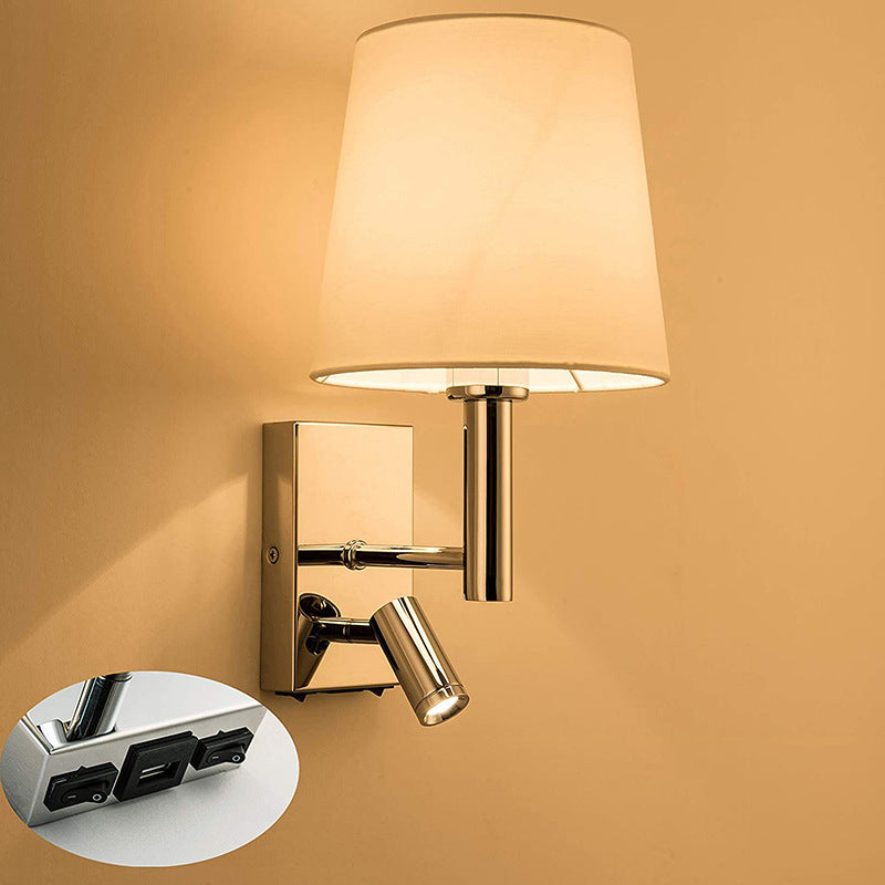 Round Trapezoidal Iron Fabric 1-Light Wall Sconce Lamp