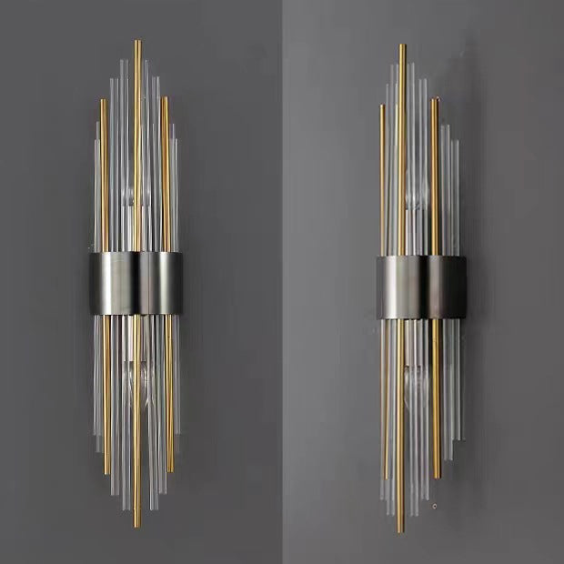 Round Long Stainless Steel Crystal 2-Light Wall Sconce Lamp