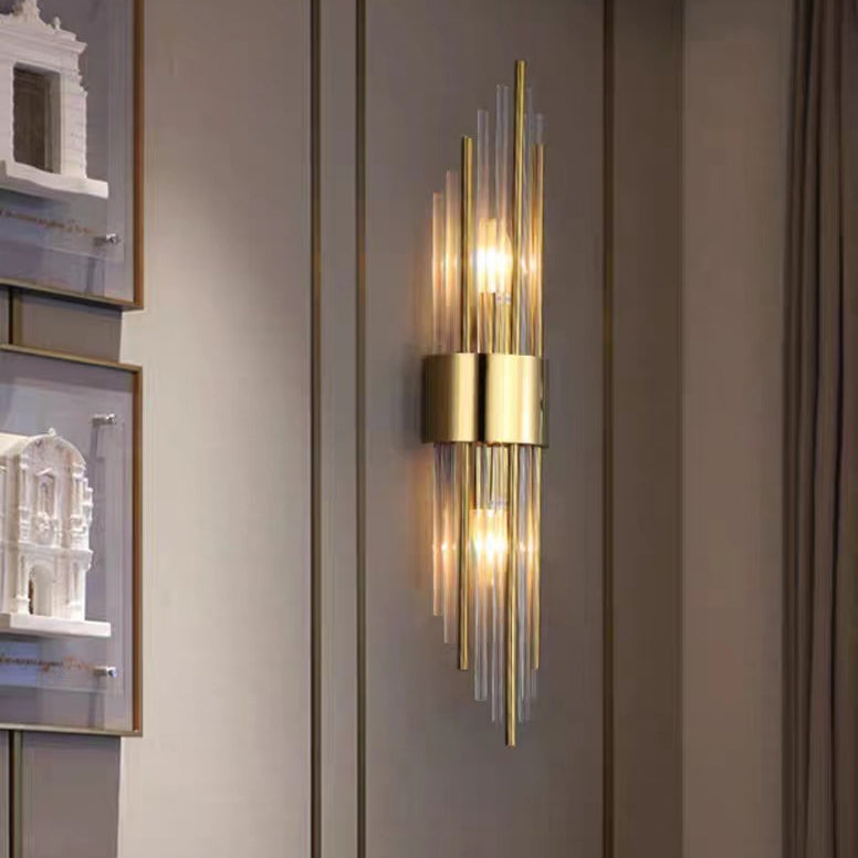 Round Long Stainless Steel Crystal 2-Light Wall Sconce Lamp