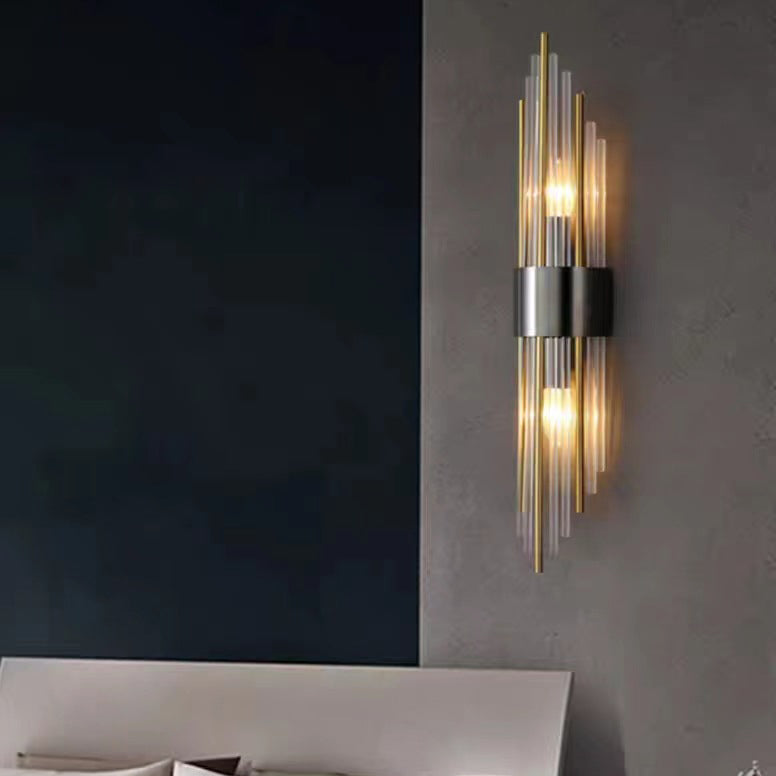 Round Long Stainless Steel Crystal 2-Light Wall Sconce Lamp