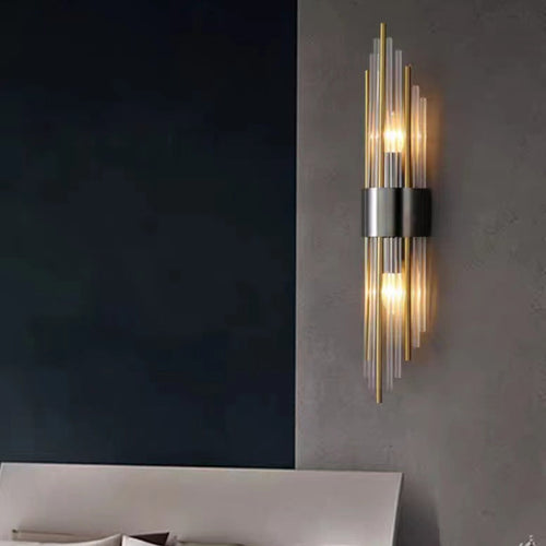 Round Long Stainless Steel Crystal 2-Light Wall Sconce Lamp