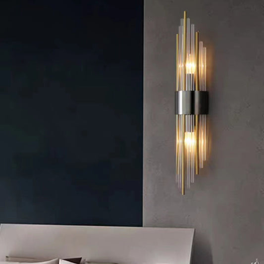 Round Long Stainless Steel Crystal 2-Light Wall Sconce Lamp