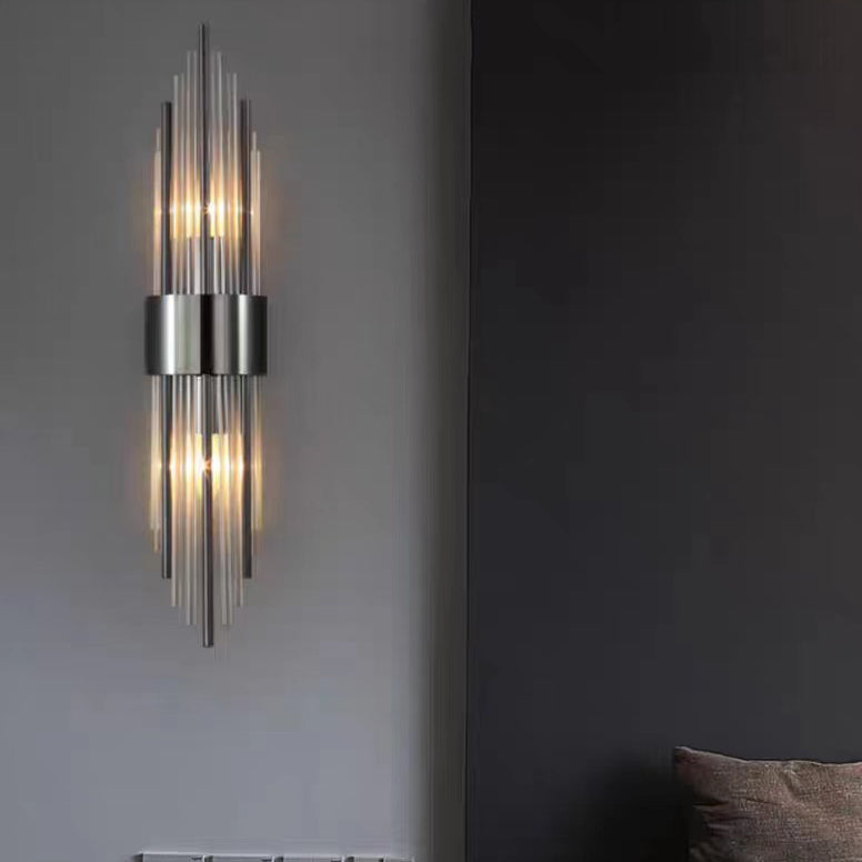 Round Long Stainless Steel Crystal 2-Light Wall Sconce Lamp