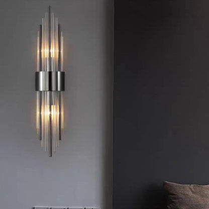 Round Long Stainless Steel Crystal 2-Light Wall Sconce Lamp
